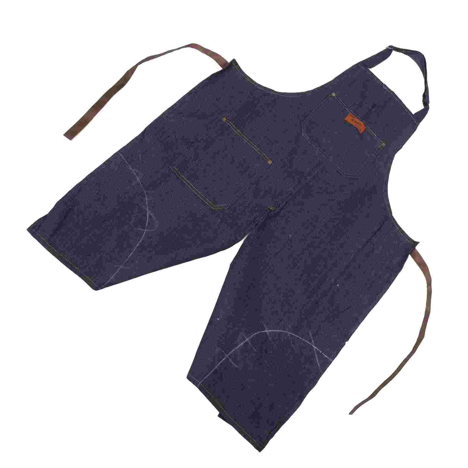 

Chef Aprons Denim Pottery Work Bib Apron With Tool Pockets For Men Women Adjustable Straps Tool Apron Split Leg Shop Apron For B