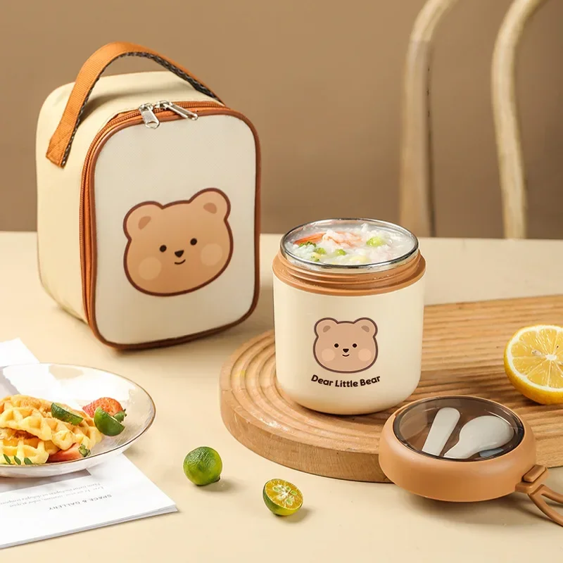 530ML Vacuum Thermal Lunch Box with Spoon Portable Stainless Steel Thermos Soup Cup Food Container Bento Box for Kids