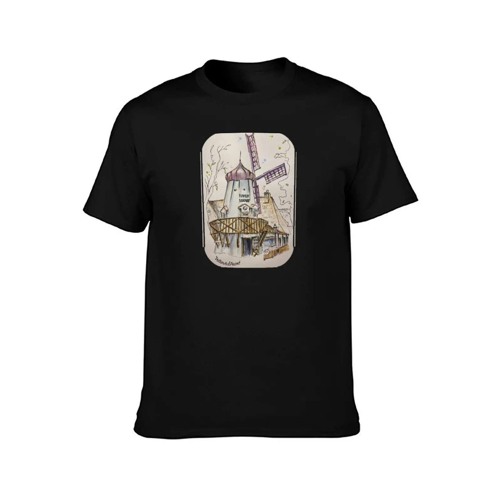 Solvang, Windmill T-Shirt, Summer Casual Cotton Tee, Oversized Streetwear Tops, Vintage Graphic Print, Loose Fit Short Sleeve