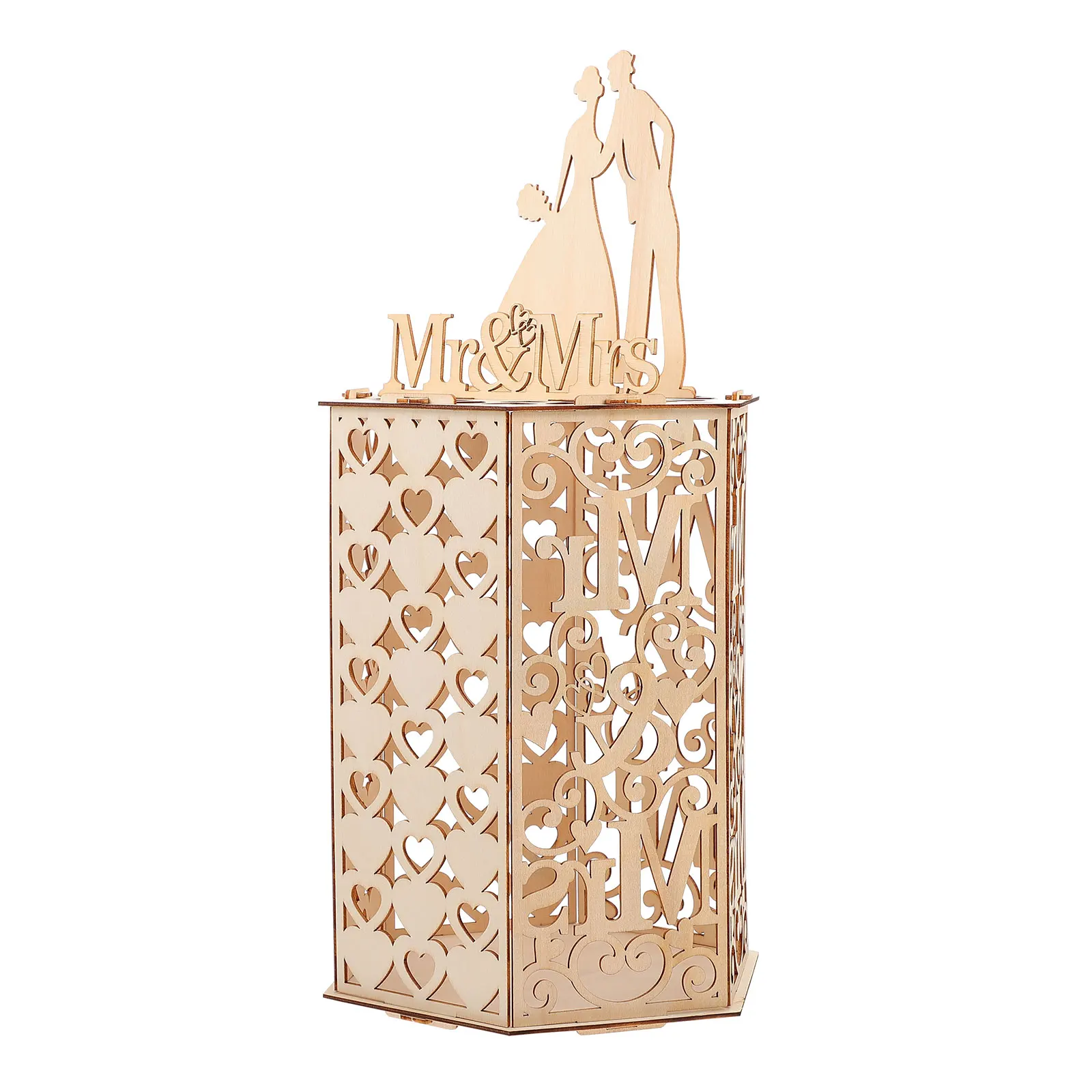 

Wooden Wedding Engraved Lattice Cards Box Gift Cards Box for Presents Unique Pattern DIY Assembly Gift Packaging