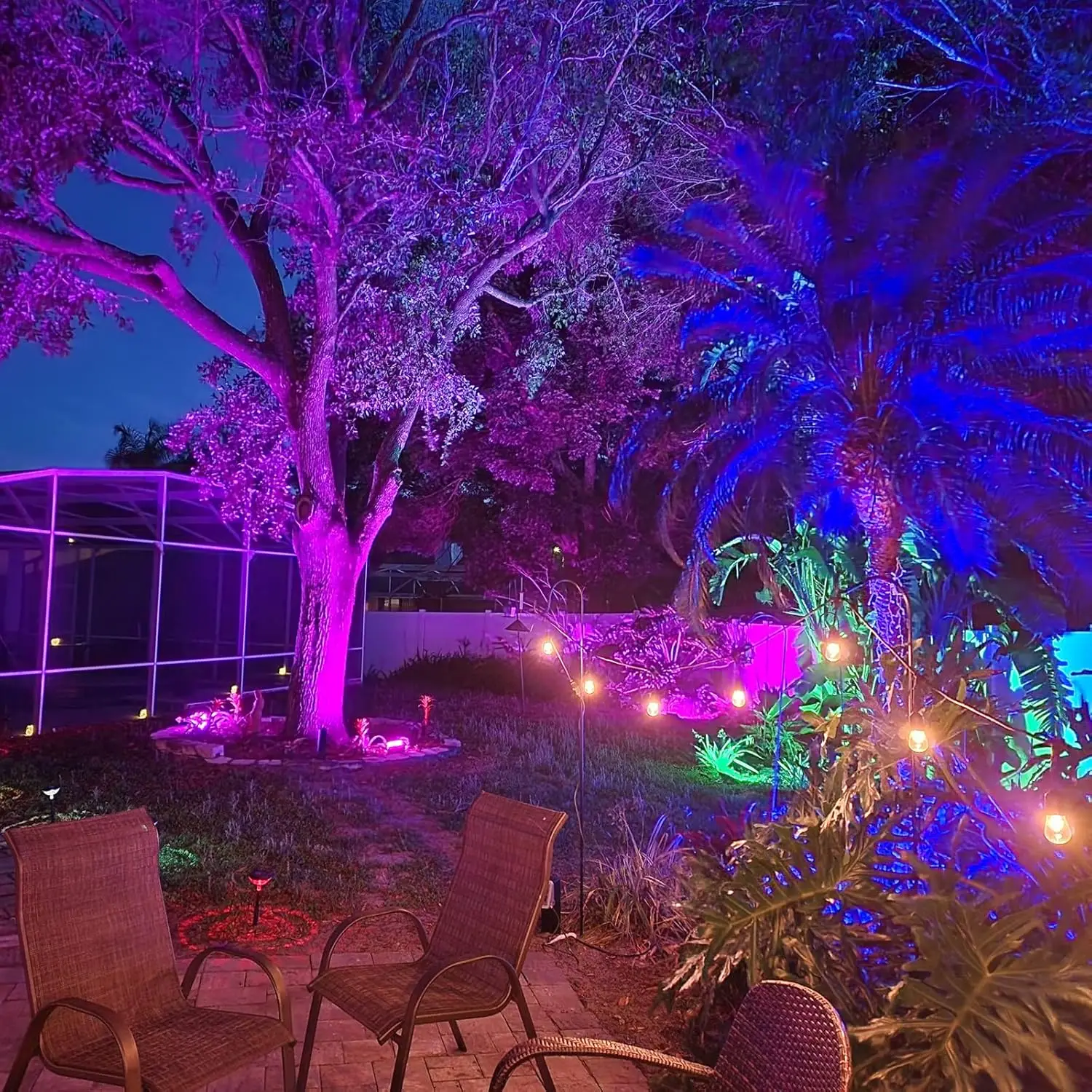 Smart Bluetooth LED Flood Light 80W RGB Color Changing Outdoor Lighting with App Control IP66 Waterproof 4-Pack