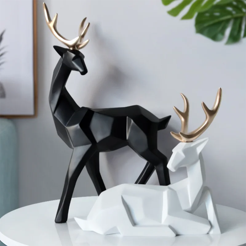 Modern Attract Wealth Geometric Deer Resin Ornaments Home Decor Items Room Decoration Accessories Office Table Sculpture Crafts