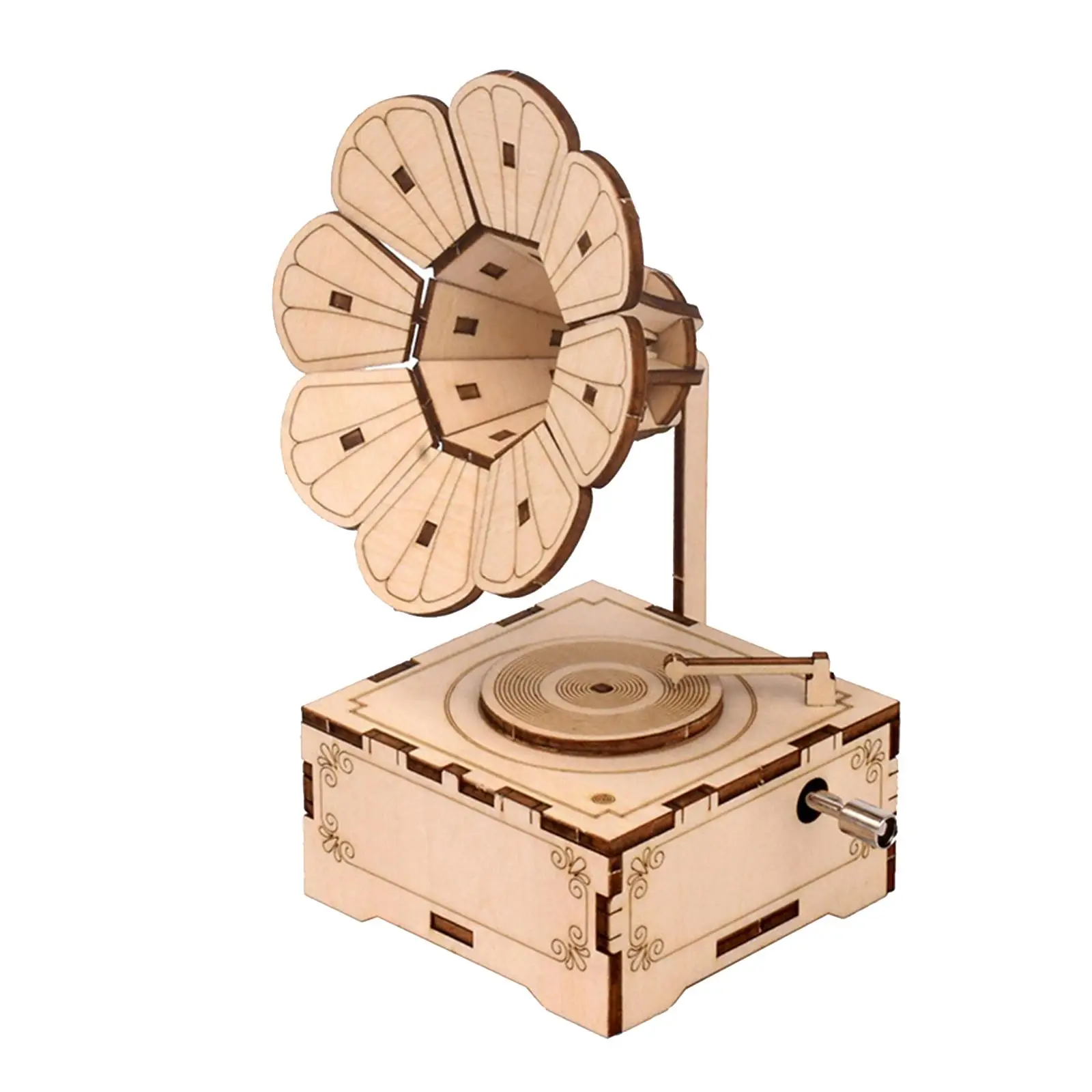 

3D Wooden Puzzle Assembling Phonograph Model Music Box for Birthday Gift