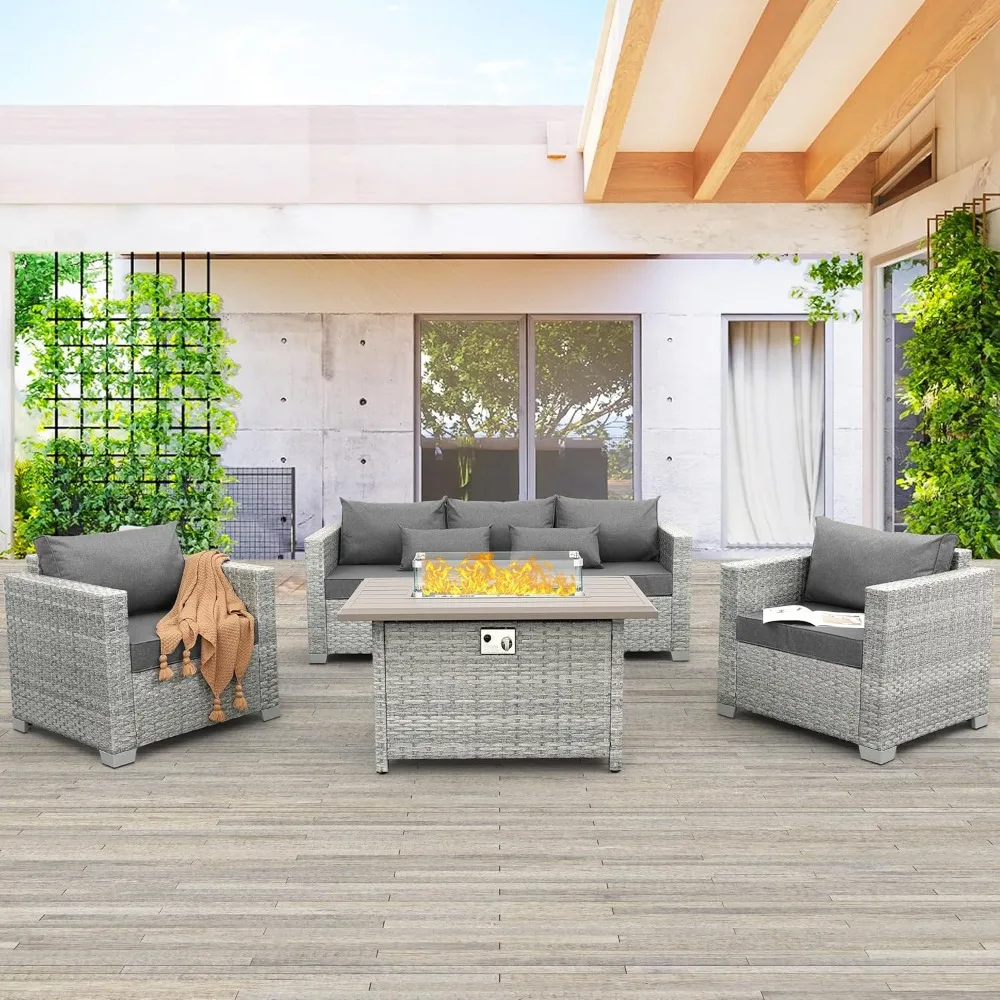 Outdoor Patio Furniture Set 4 Piece Wicker Furniture Patio Conversation Sets PE Rattan Patio Chairs Couch Sectional Sofa