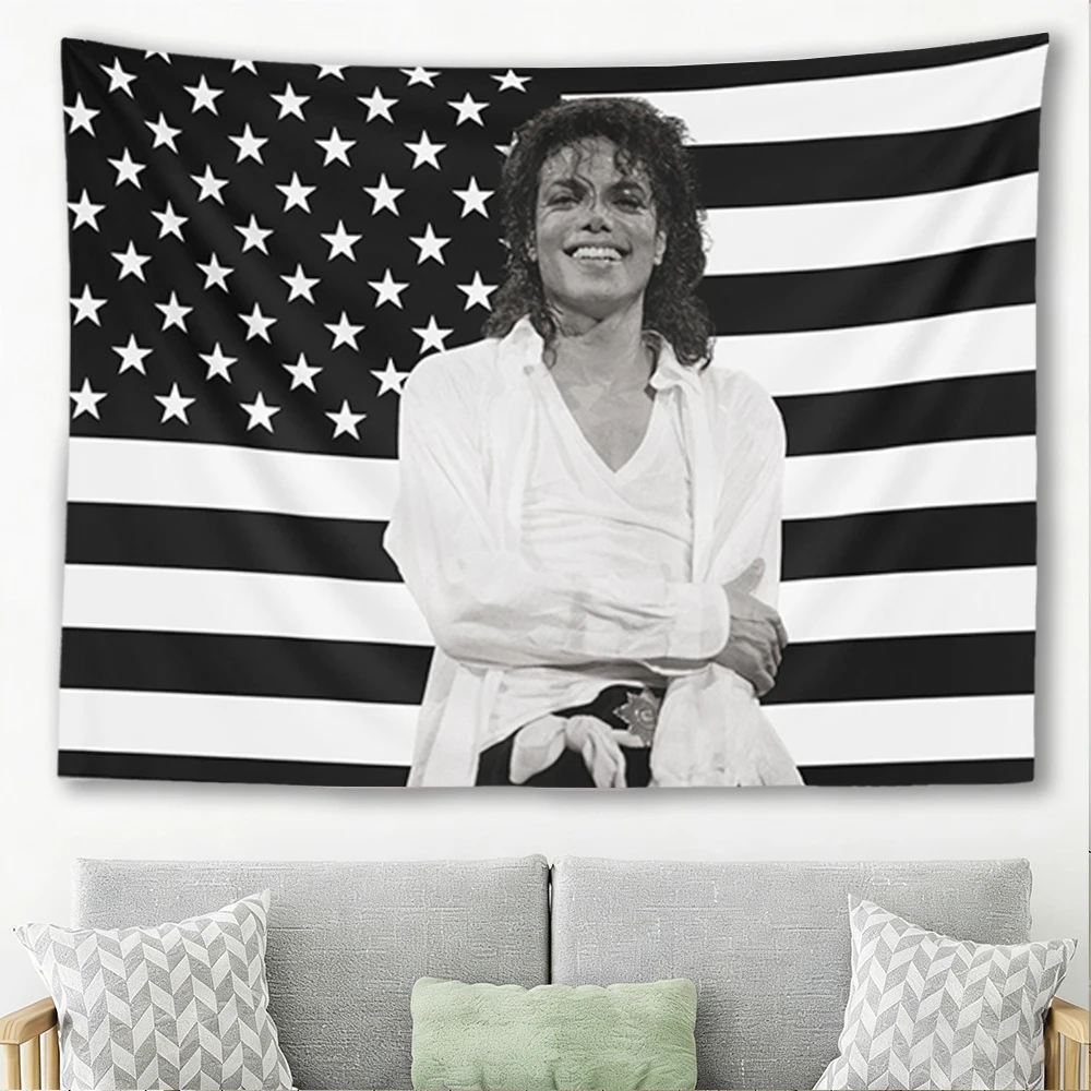 Michael Jackson American Flag Tapestry Black White Portrait Wall Hanging for Bedroom Dorm Aesthetic Home Decor Fan Gift