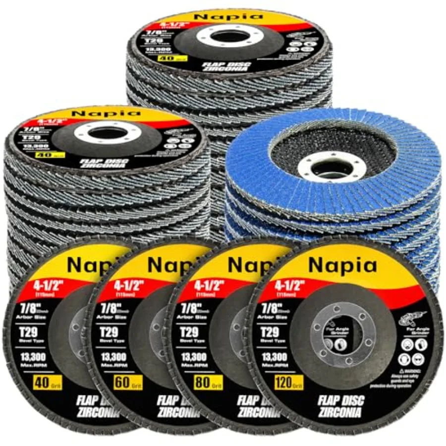 

Лепестковые круги 4 1/2 дюйма для угловой шлифовальной машины, шлифовальные диски - лепестковый круг 4 1/2 дюйма, зернистость 40, 60, 80, 120, T29, циркониевый шлифовальный круг 7/8 дюйма
