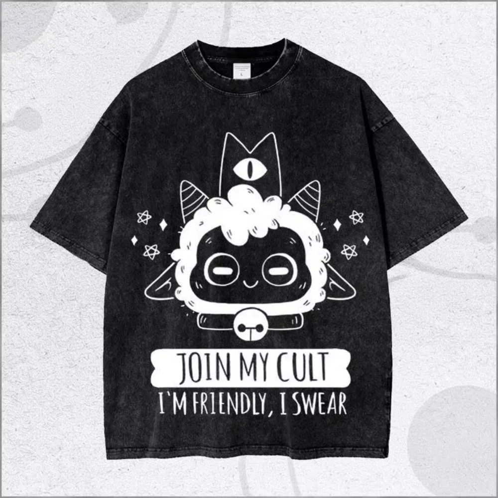 Cult of the Lamb Graphic T-shirt Vintage Washed Game Aesthetic Streetwear Unisex Oversized Summer Cotton Retro Tee Clothing Top