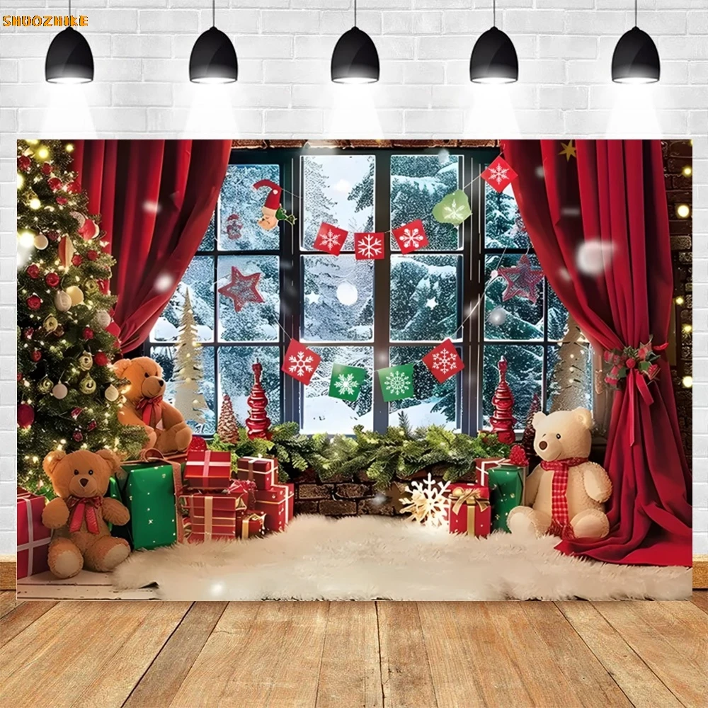 Christmas Fireplace Backdrop New Yeay Family Party Decorations Xmas Tree Stockings Winter Photography Background Studio Props