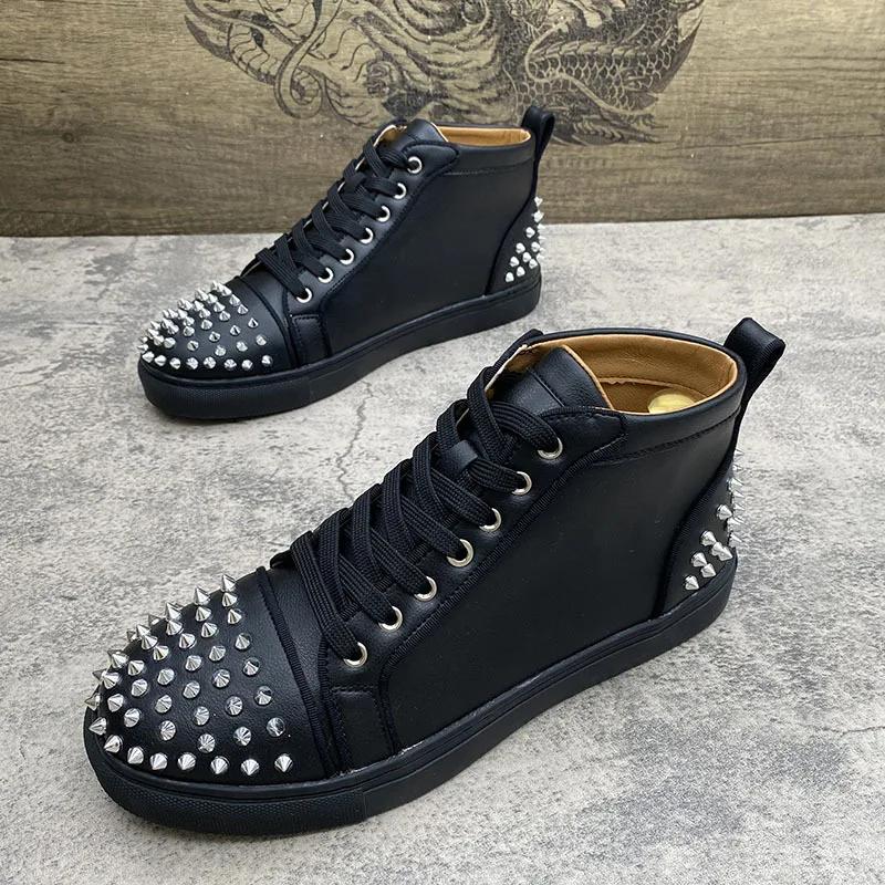 High quality Leather men platform shoes flats loafers fashion punk Sneakers Casual shoes high tops zapatillas hombre  A7