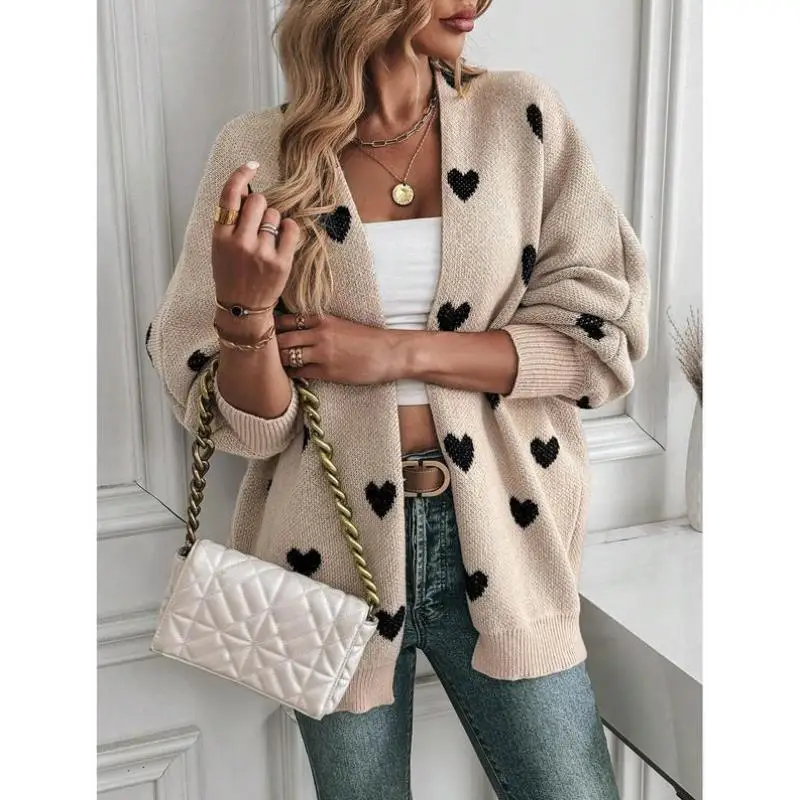 

Women's Knitted Heart Print oulder Drop Sweater Men's Sle Ci Walk Coolmax Fiber Ne Nine Sve Length Winter Thi...