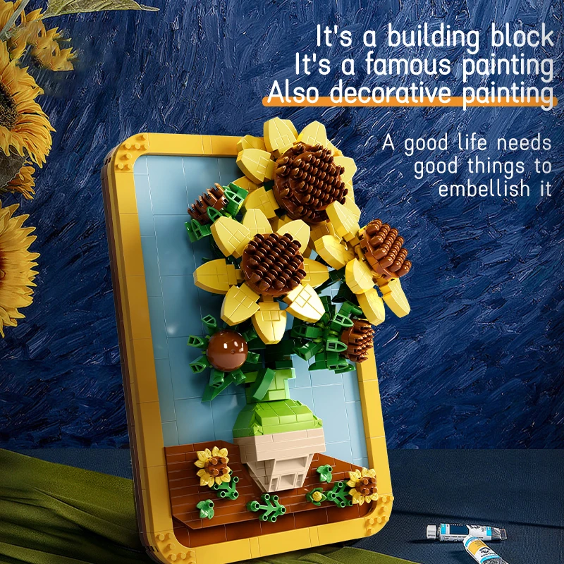 Creative World Famous Classic Painting Van Gogh Sunflowers Building Block MOC The Scream Arts Small Particle Assembly Toys Gifts