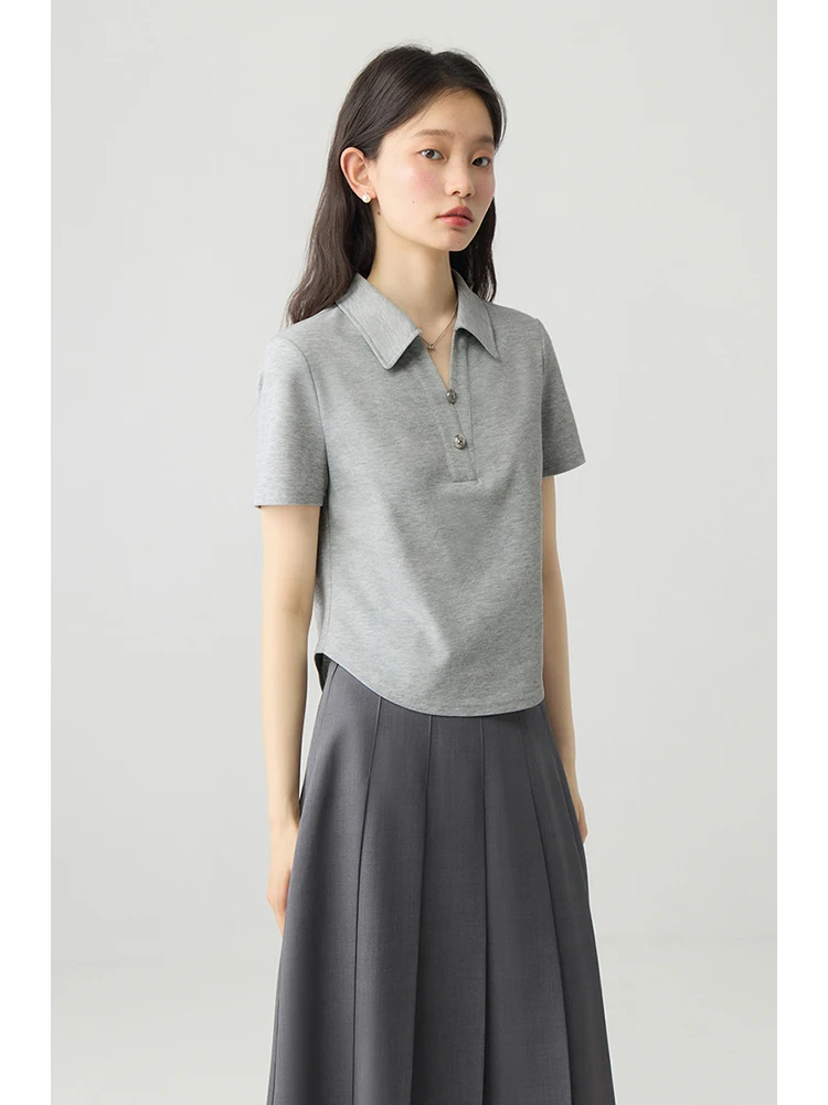 ZIQIAO Polo Collar Short-Sleeved Versatile Casual Commuter Women T-Shirt 2024 Summer New Irregular Design Top 24ZQ92165