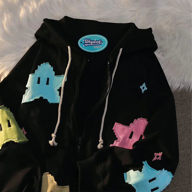 Sudadera con capucha de gran tamaño con cremallera para mujer, ropa Harajuku Kawaii, chaqueta gótica de Hip Hop, moda bonita, 2023