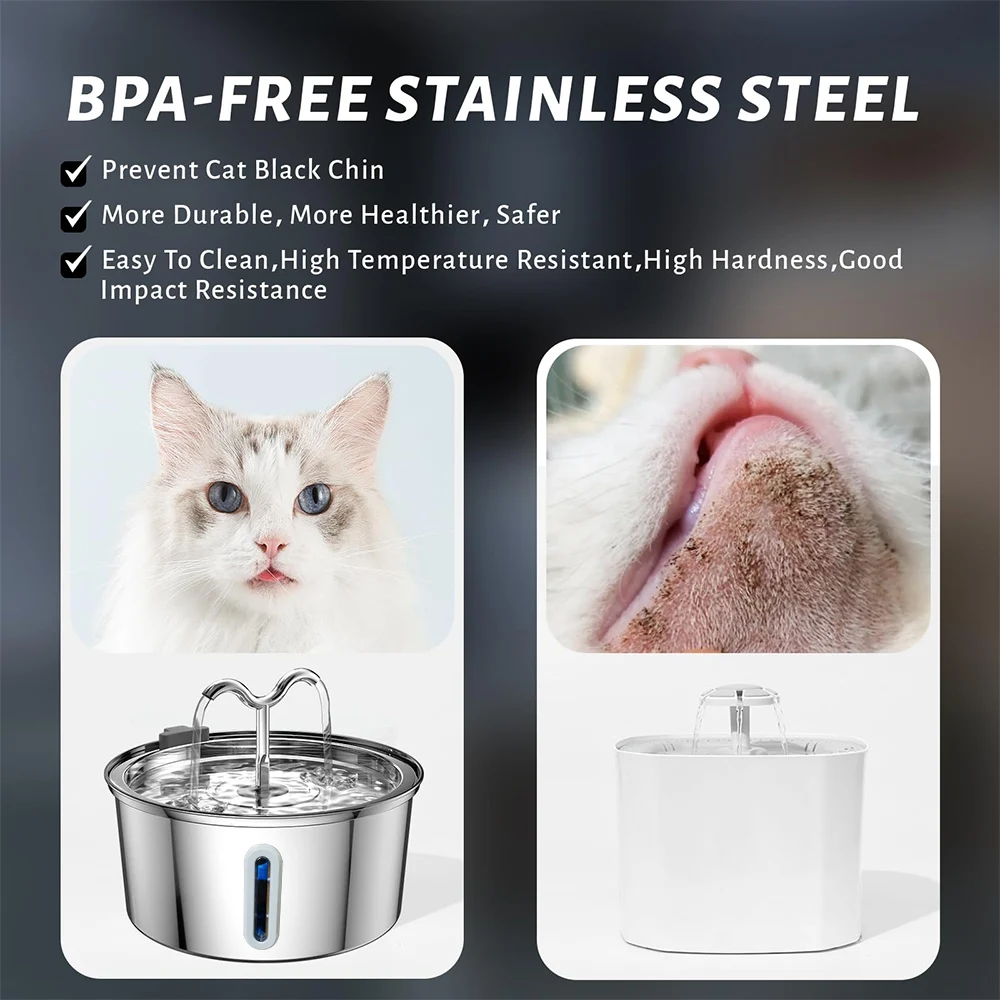 3.2L Automatic Cat Fountain Stainless Steel Pet Water Feeder Dog Water Dispenser with Level Window Suitable for Multiple Pets