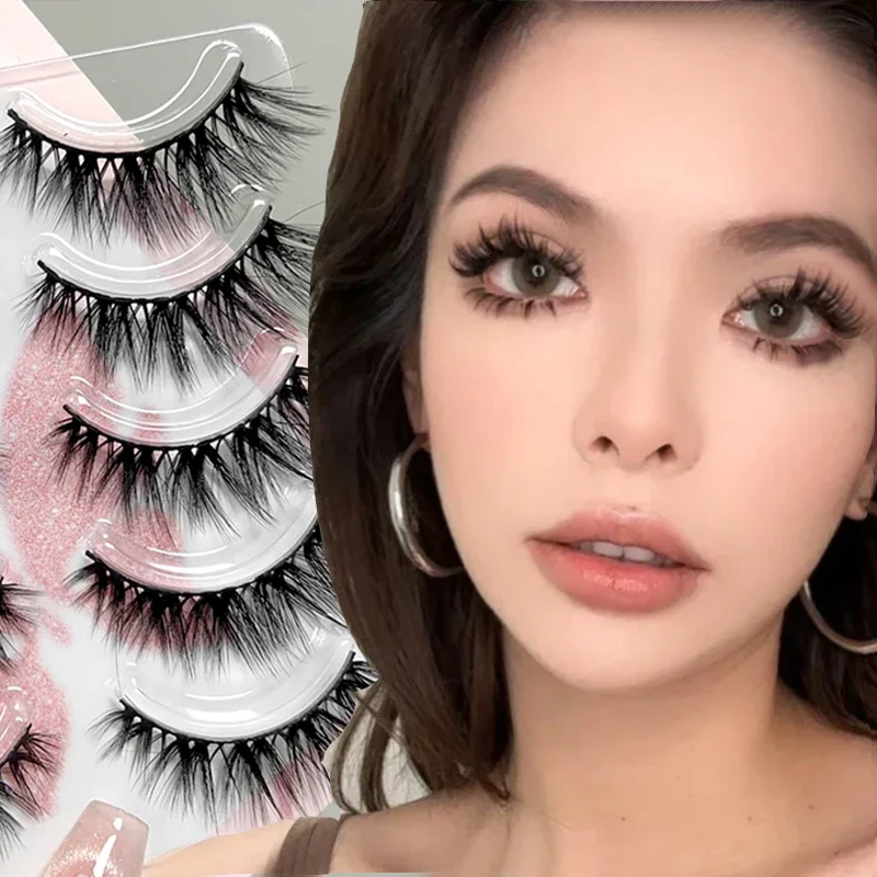 Macio Fofo Wispy Cílios Postiços, Coreano Natural Longo Cílios Tira Completa, Cílios Manga, Banda Clara, Maquiagem Extensão, 5 Pares