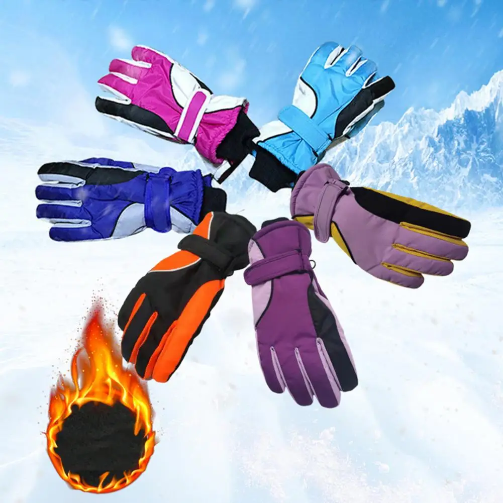 1 Pair Winter Ski Gloves With Velvet Lining Windproof Thick Anti-slip Wrist Fastener Outdoor Cycling Mountain Climbing Gloves