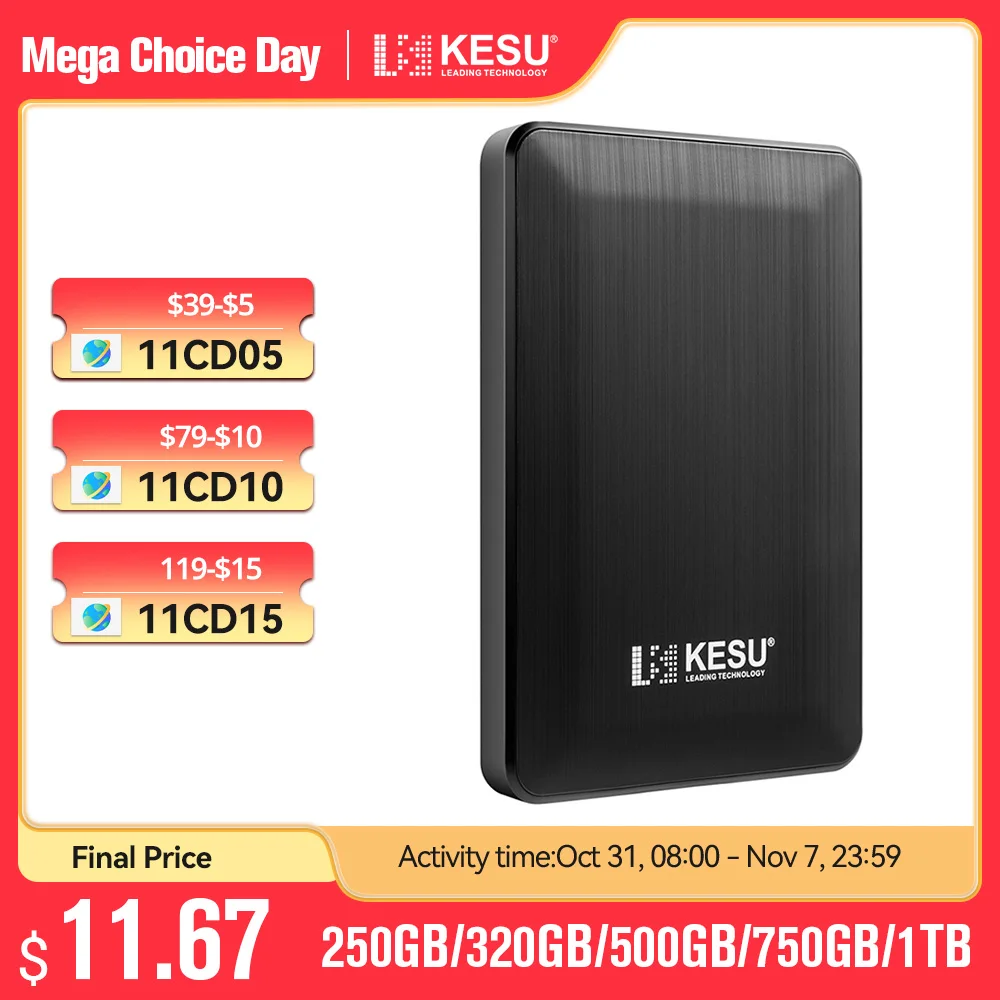 

KESU External HDD USB3.0 2.5" Hard Drive 250gb/320gb/500gb/1tb External Hard Disk Storage Compatible For Desktop/Laptop/MacBook