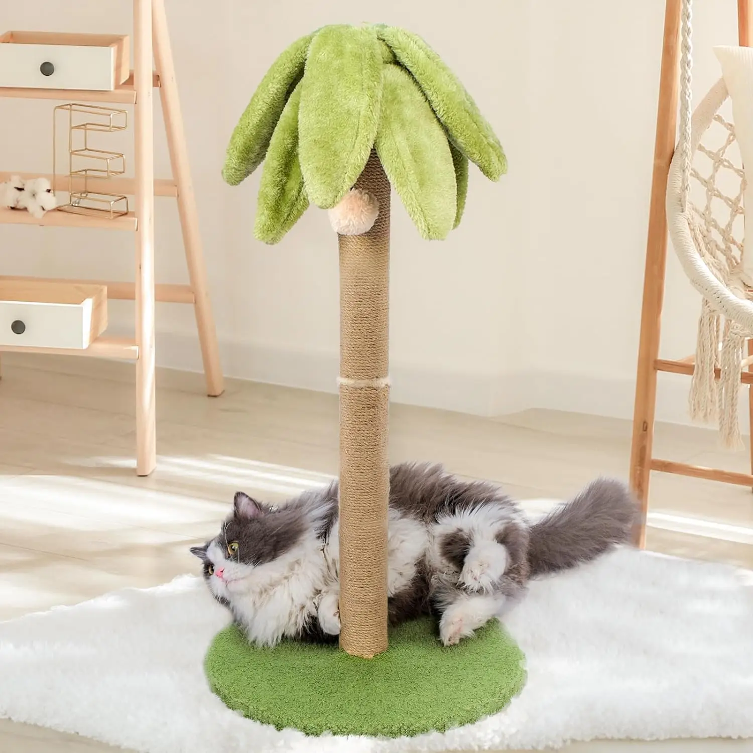 

Tall Indoor Cat Scratching Tree with Sisal Rope, Leaf Scratching Post for Pets, Scratch Climbing, Play, 30.7"