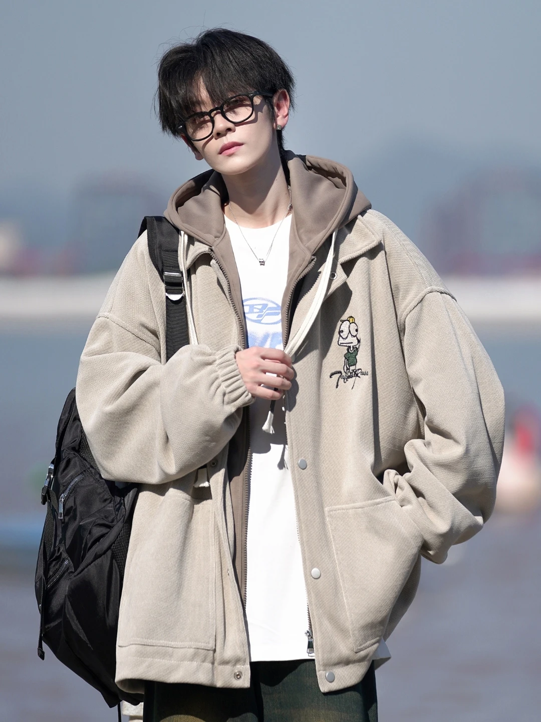 

Loose Fit Men's Hooded Jaet Fake Two-Piece Outerwear Outdoor Casual Sle Spring Autumn New Large Size Teenage Boy Coat