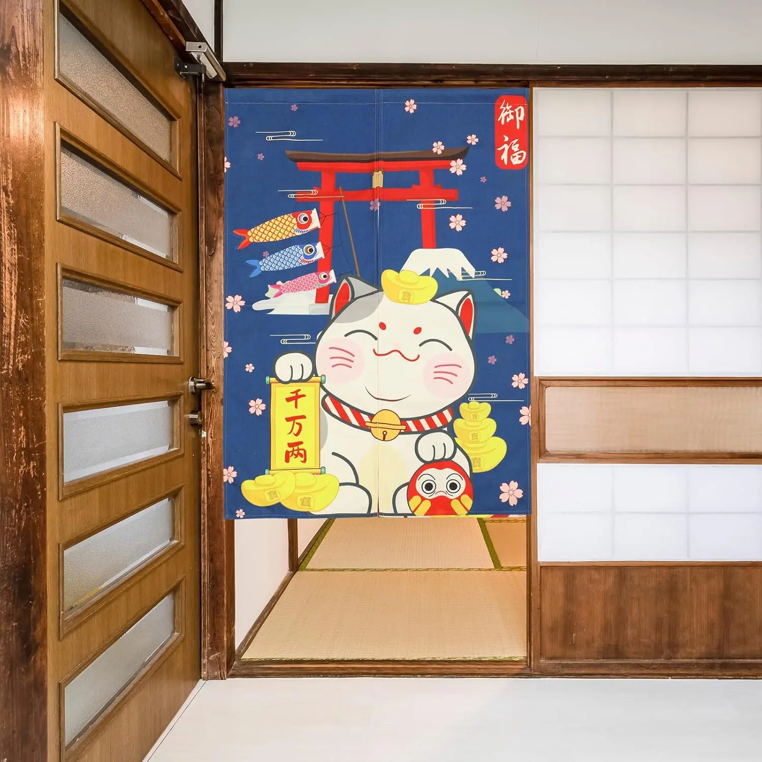 ستارة يابانية Maneki Neko لاكي كات ستائر المدخل نسيج يدويا مقسم غرفة Ukiyoe للمطبخ ديكور المنزل