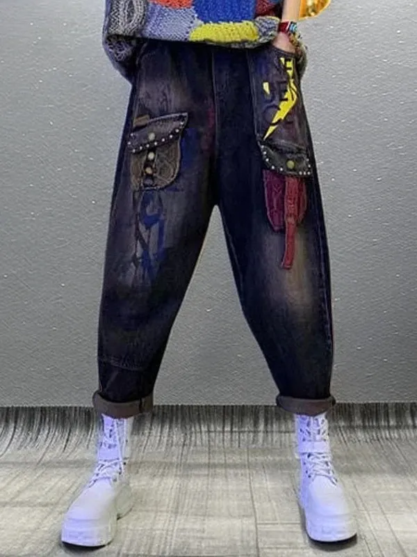 

Spring 2026 New Style Women's Slim Fit Casual Print Harlan Jeans Vintage Workwear Denim High Waist Long Pants Antibacterial