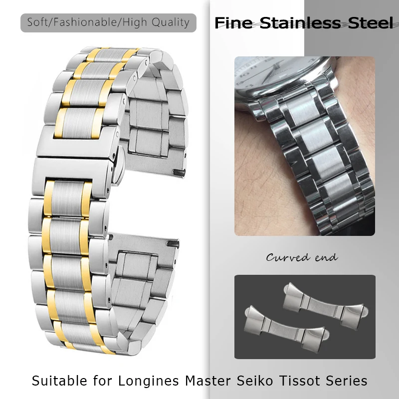 19mm 20mm 21mm 22mm Stainless Steel Watch Strap for SEIKO SKX Longines Master Tissot MIDO Certina Rose Gold Curved End Bracelets