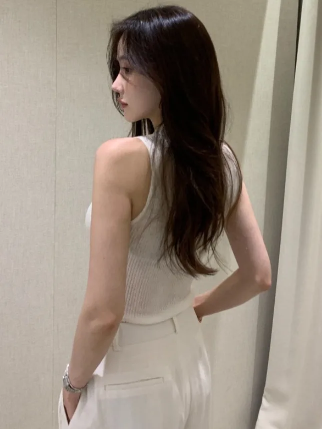 Ele Svel เสื้อถักสําหรับผู้หญิงบางฤดูร้อน Sle Collared Slimming Faionable อินเทรนด์ Body ape Enhancing Top