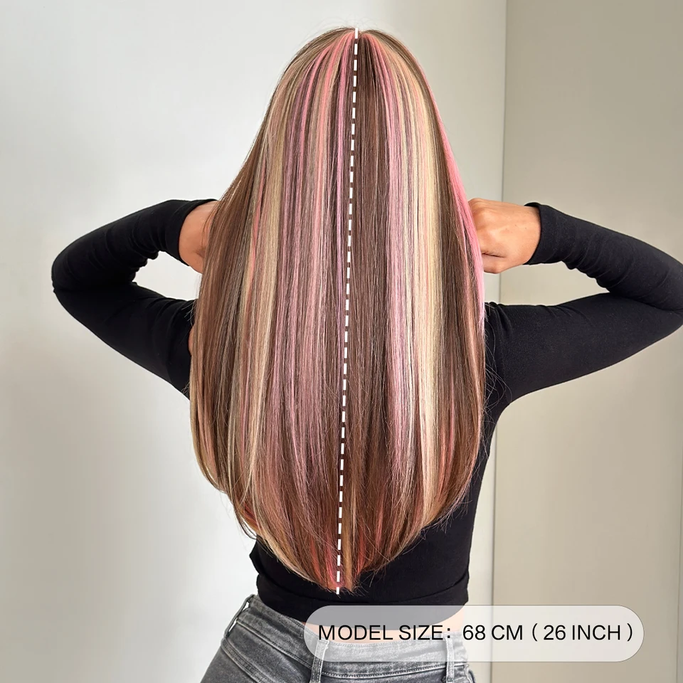 Peluca Larga y Colorida NAMM para Mujer con Flequillo, Aspecto Natural, Fibra Sintética Suave de Alta Calidad Resistente al Calor 3