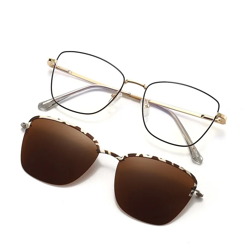 COHK Fashion Square Women Sunglasses 2 In 1 Clip On Magnet Sun Glasses Polarized UV400 Metal Eyeglass Frame Prescription Eyewear