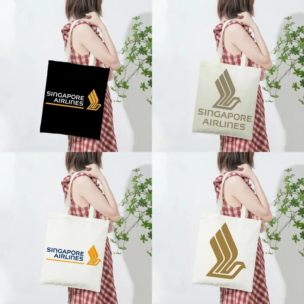 airline aviation logo S-Singapore Airlines Storage Bags Lightweight Printed Canvas Bag Portable Daily Shopping Shoulder Bag