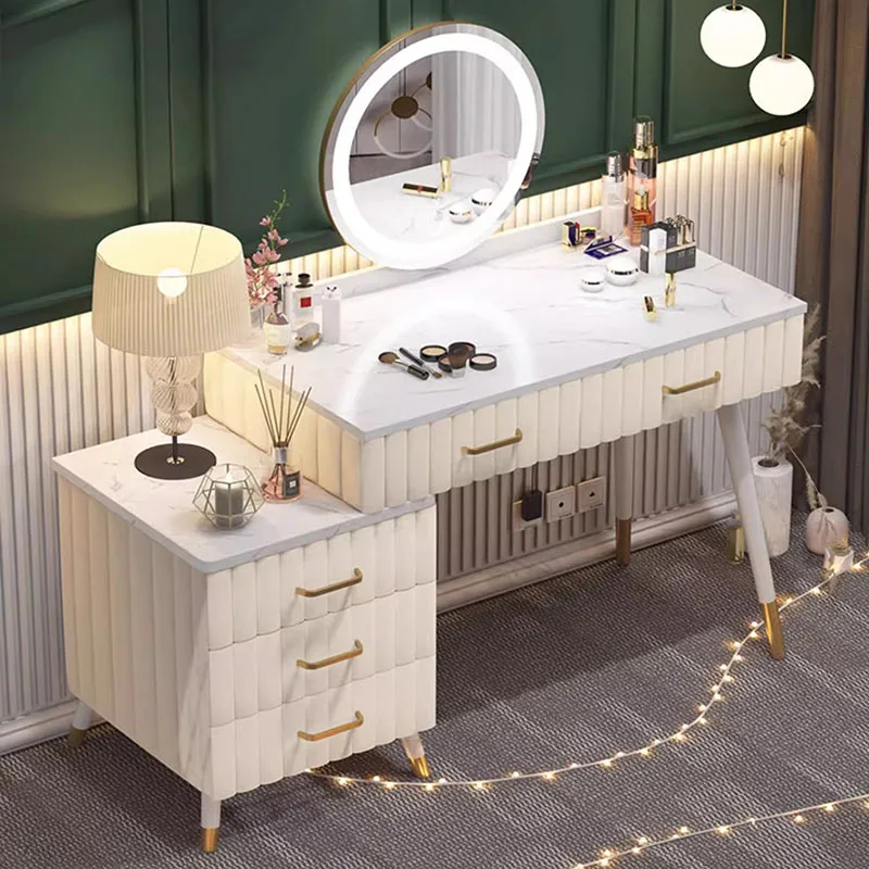 Luxury Bedroom Vanity Table Makeup Mirror Drawers Desk Dressing Table Modern Coffee Women Vestidores Lounge Suite Furniture