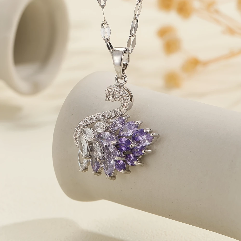 Black Swan Necklace Pendant Sweet Romantic Love Crystal Zircon Series Valentine\'s Day Gift for Girls