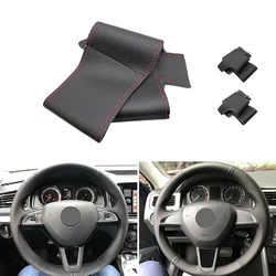 For Skoda Superb Octavia Citigo Fabia Rapid 2013 - 2019 Roomster Yeti Kodia Karoq Car Steering Wheel Leather Cover Accessories