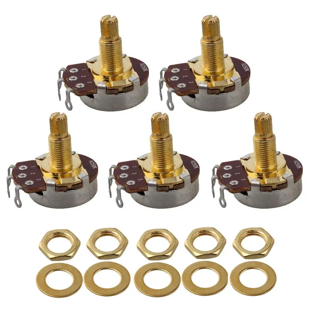 A250k 24mm Base Dia18mm Gold Plated Shaft Potentiometer For Guitar Pack of 5