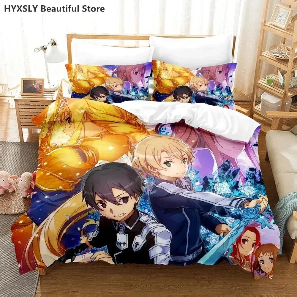 Sword Art Online Bedding Set 3D Anime Polyester Quilt Cover Pillowcases Queen King For Kids Gift Anime Duvet Cover Sets