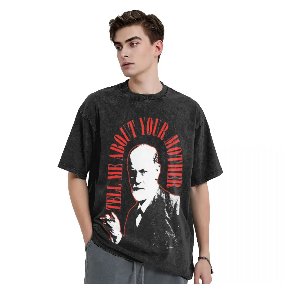 Washed T Shirts Sigmund Freud Hip Hop Vintage T-Shirts Tell Me About Your Mother Streetwear Graphic Printed Tops Tees