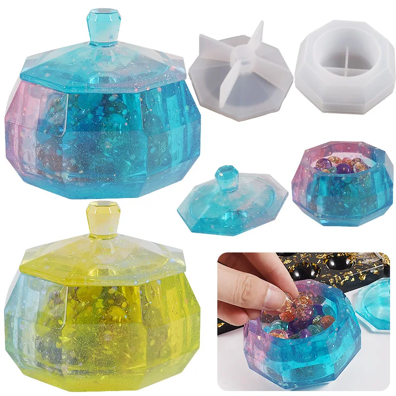 DIY Crystal Storage Box Mold 3D Faceted Gemstone Storage Container Jewelry Necklace Candy Pot Epoxy Resin Molds