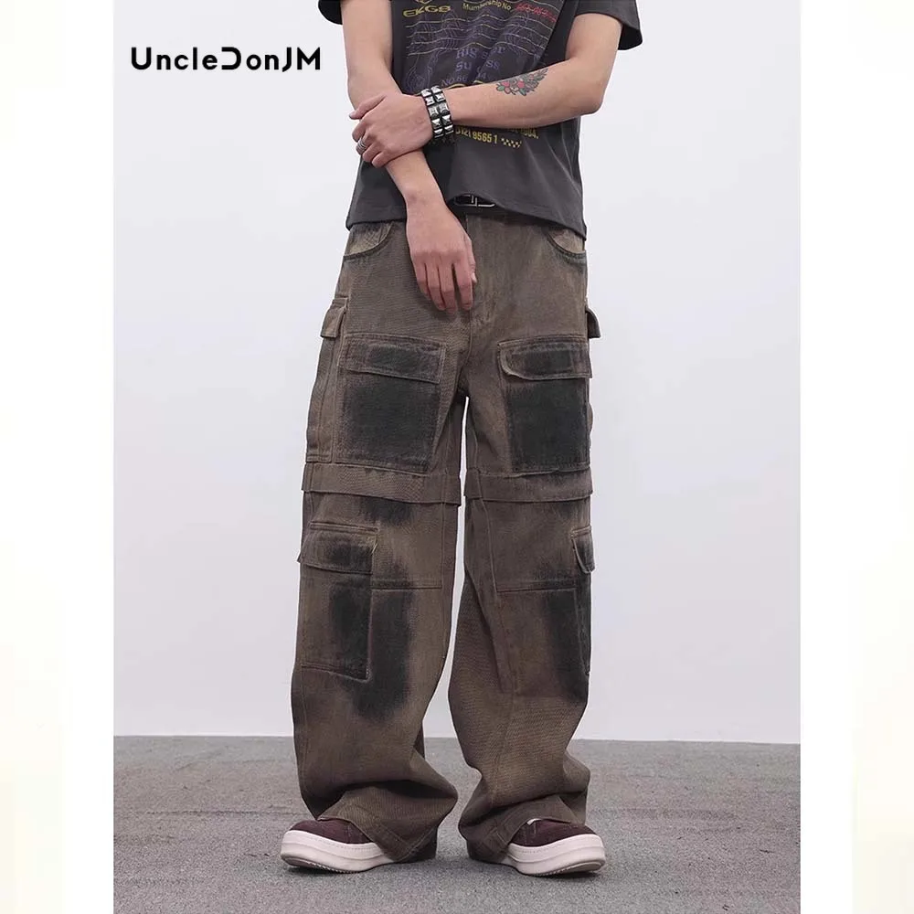 Heavy Industry Spray Paint Distressed Dirty Fit Baggy Jeans Hip-hop Trend Design Sense Loose Cargo Pants