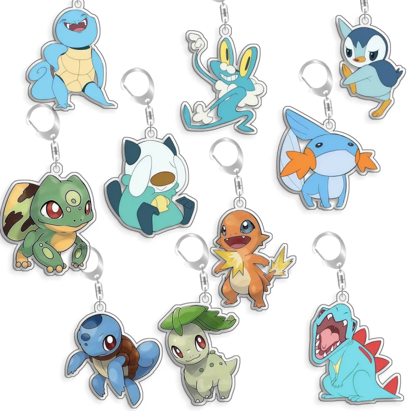 Chaveiro de Acrílico de 5cm para Pokémon: Qikachu, Squirtle, Froakie, Wartortle, Marshtomp - Desenho Animado Fofo Artesanal, Brinquedo e Presente