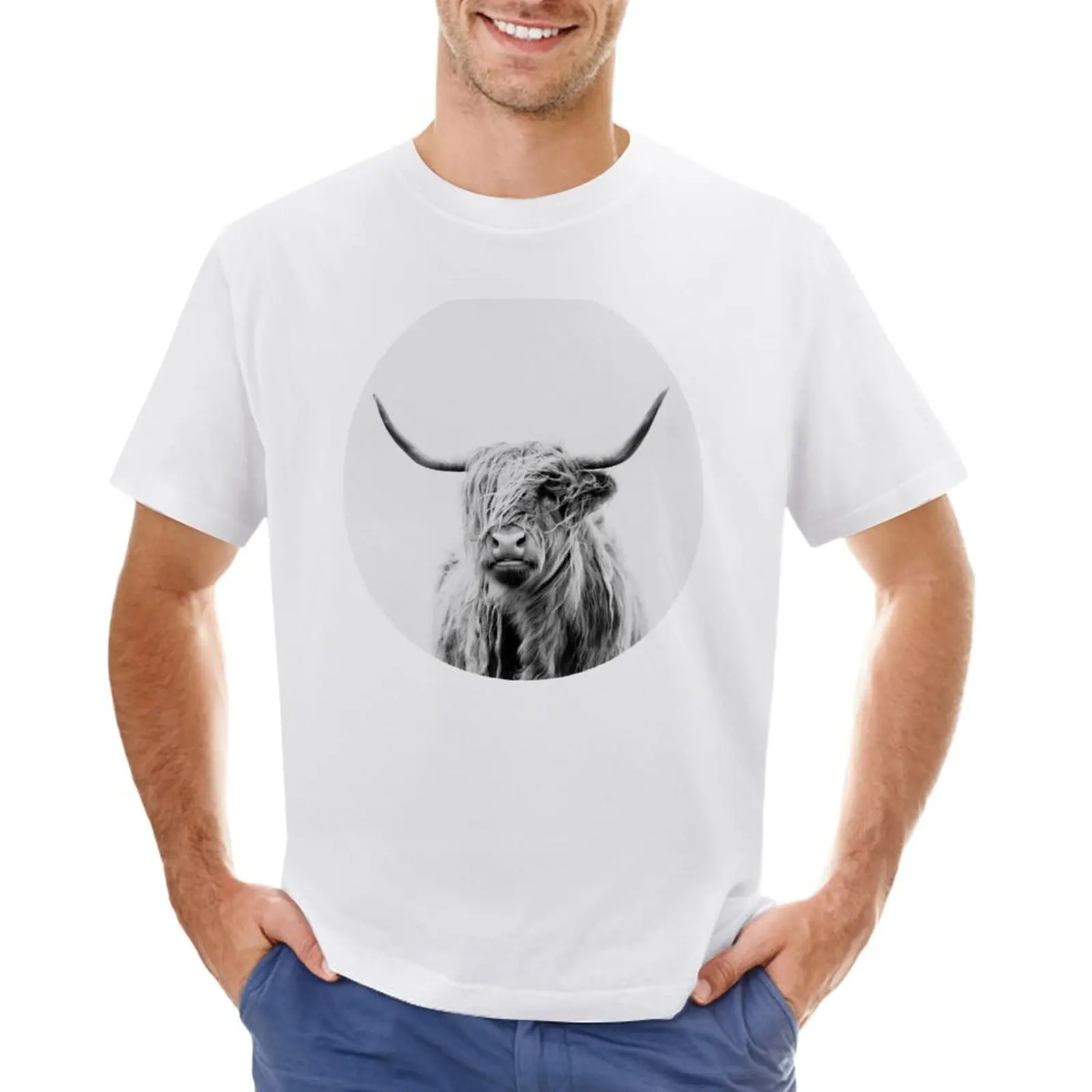 portrait of a highland cow T-Shirt Short sleeve tee summer clothes plus sizes mens graphic t-shirts pack