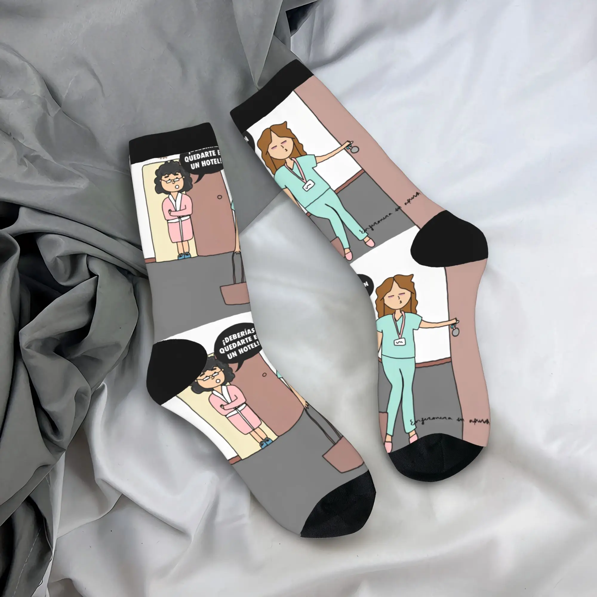Nurse Enfermera En Apuros Doctor Stockings Funny Socks Couple Quality Socks Autumn Climbing Graphic Anti Bacterial Socks Gift