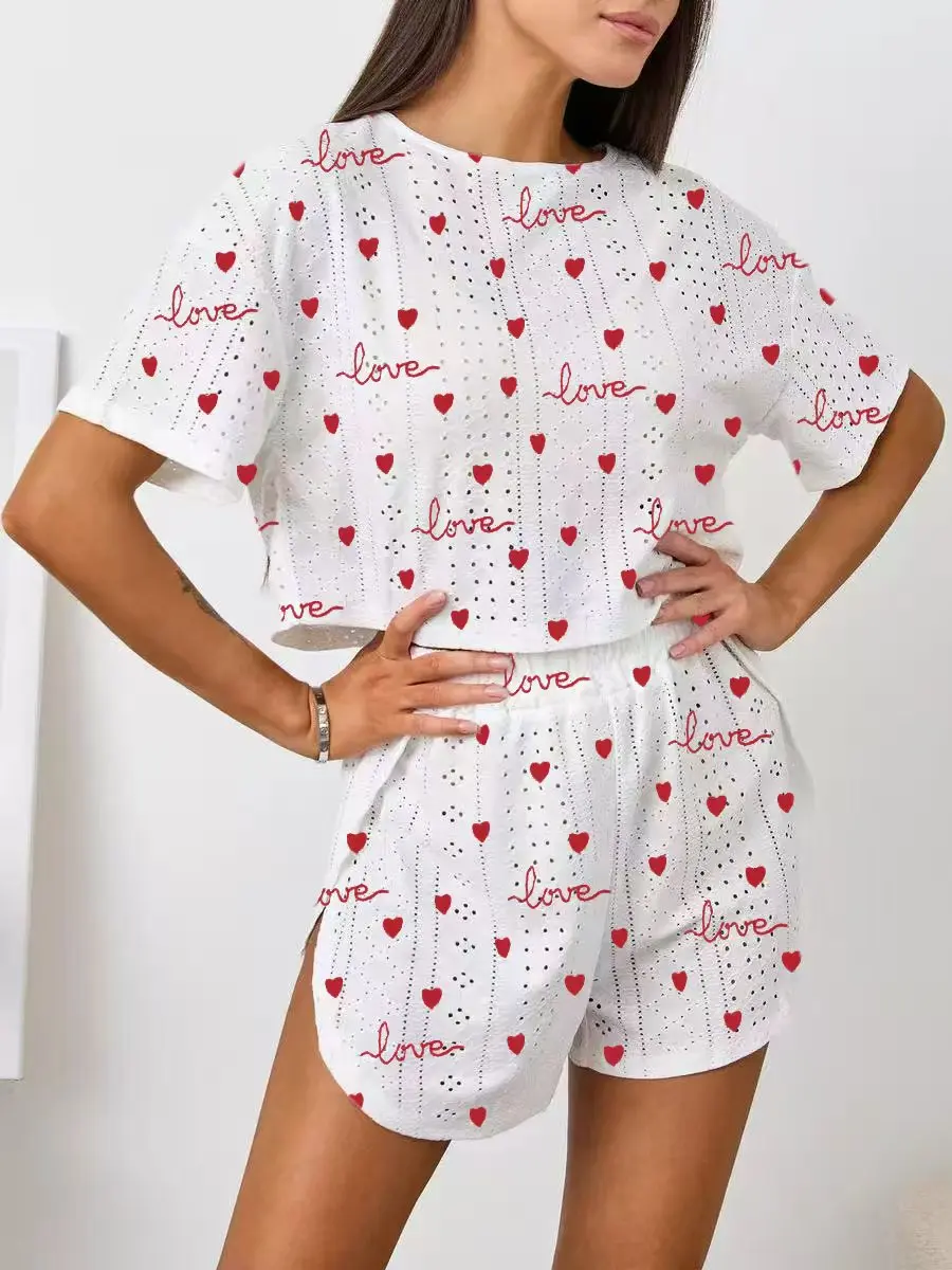 2025-new-jacquard-pajama-set-women-short-sleeve-shorts-2pc-set-summer-breathable-home-out-fashion-loungewear
