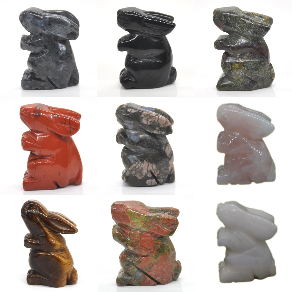 

1.5" Standing Rabbit Statue Natural Gemstone Room Decoration Healing Crystal Animals Figurine Reiki Carved Stones Gift Wholesale