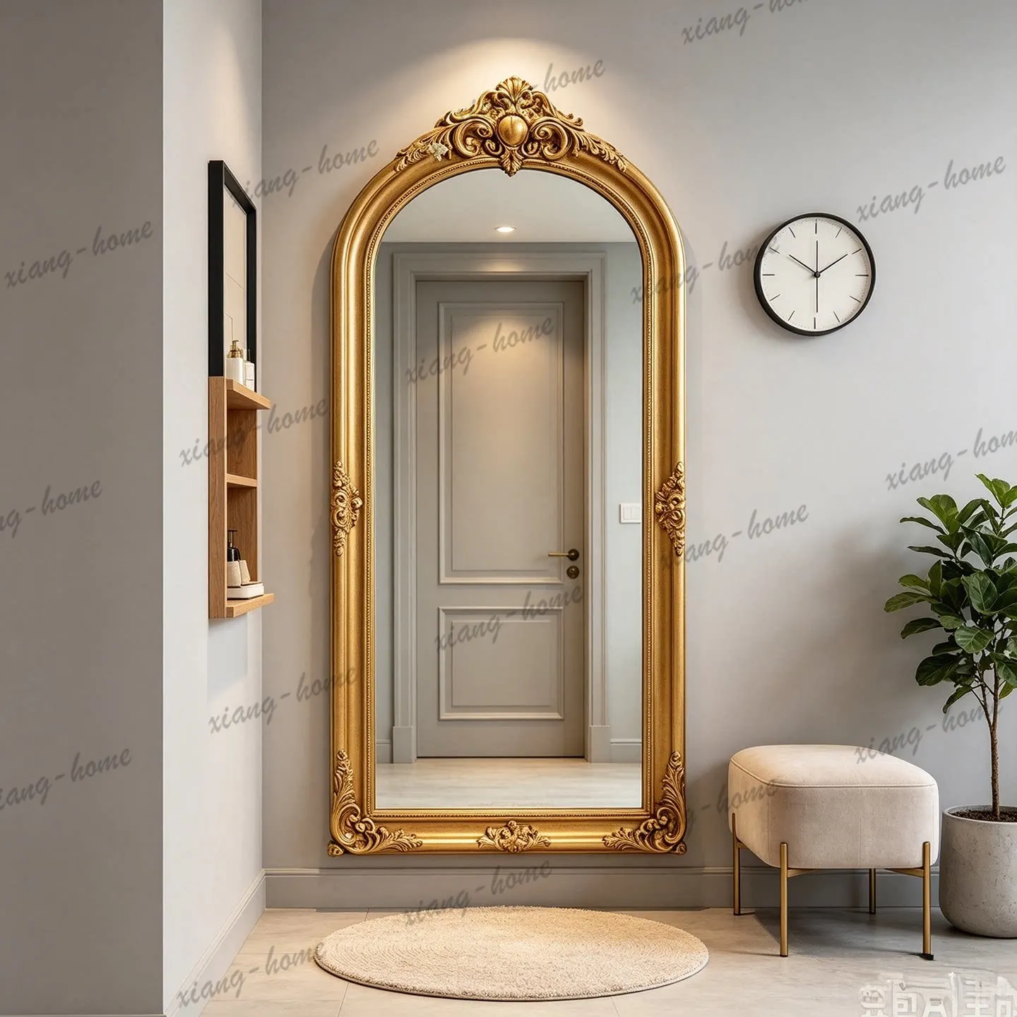 PG French retro full-body mirror American floor-to-ceiling wall-mounted European home art engraved light luxury fitting mirror