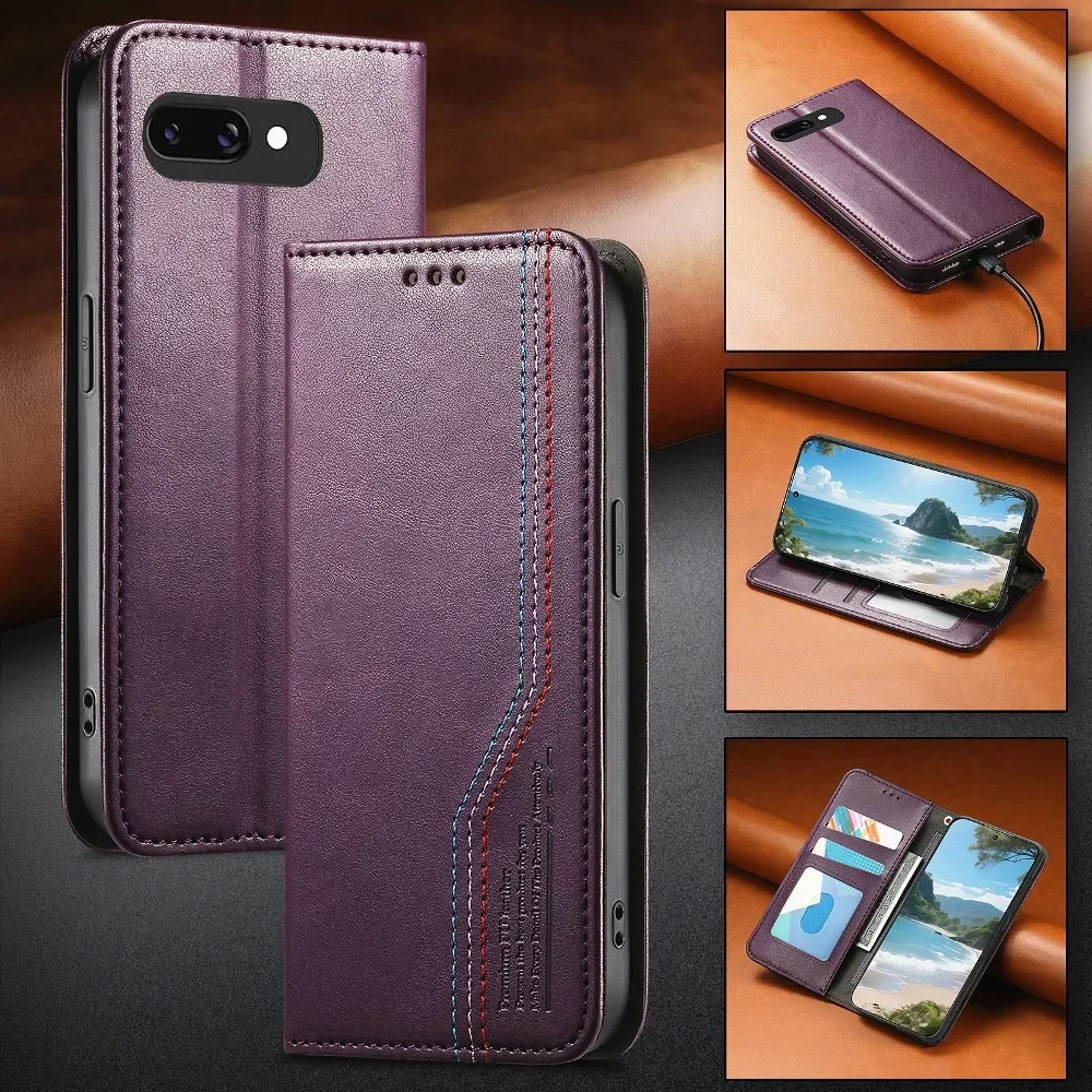 

Solid Color Leather Magnetic Flip Phone Cover for Google Pixel 9 10 Pro XL &9A with Built-in Wallet Card Slots
