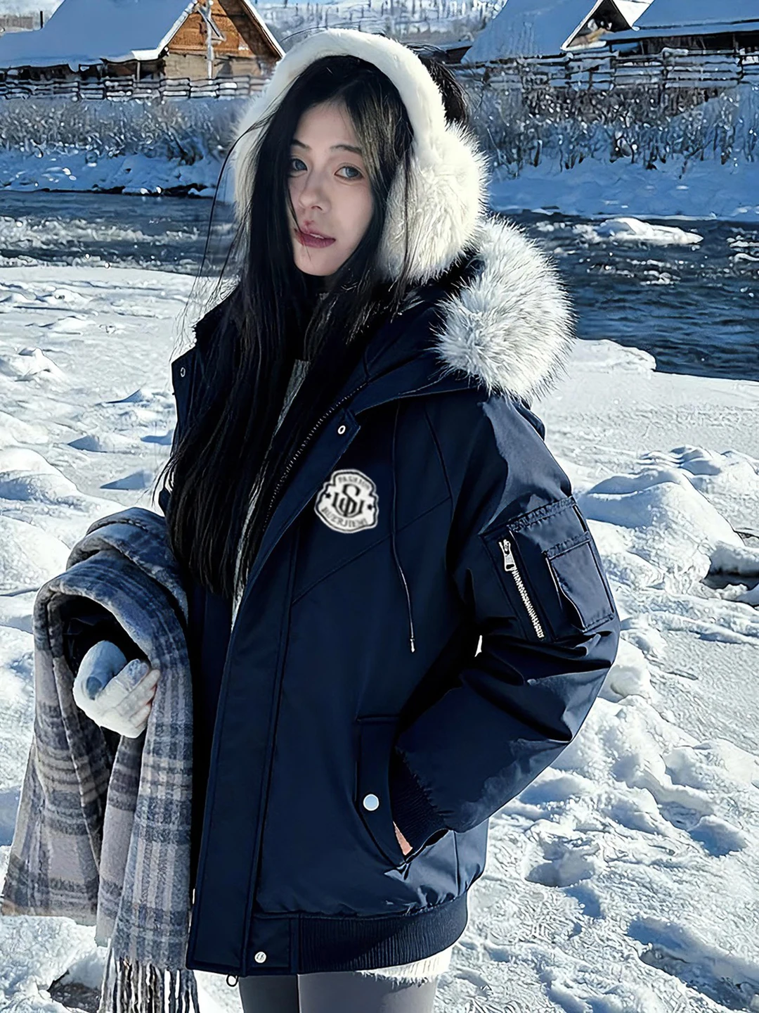 

Thiened Winter Parka Coat with Fur Collar for Men And Women Cleanfit Mountain Eagle Cotton Jaet Warm Faionable Urban Sle