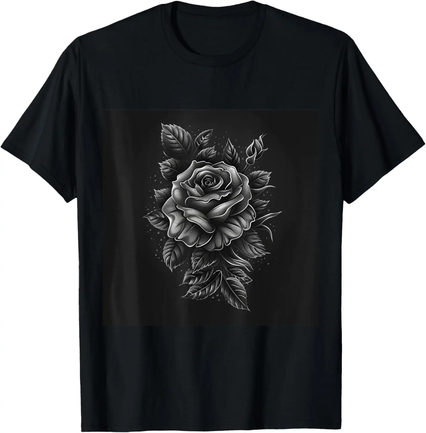 Floral Pattern Girls Gift Flower Vintage tattoo black Rose T-Shirt