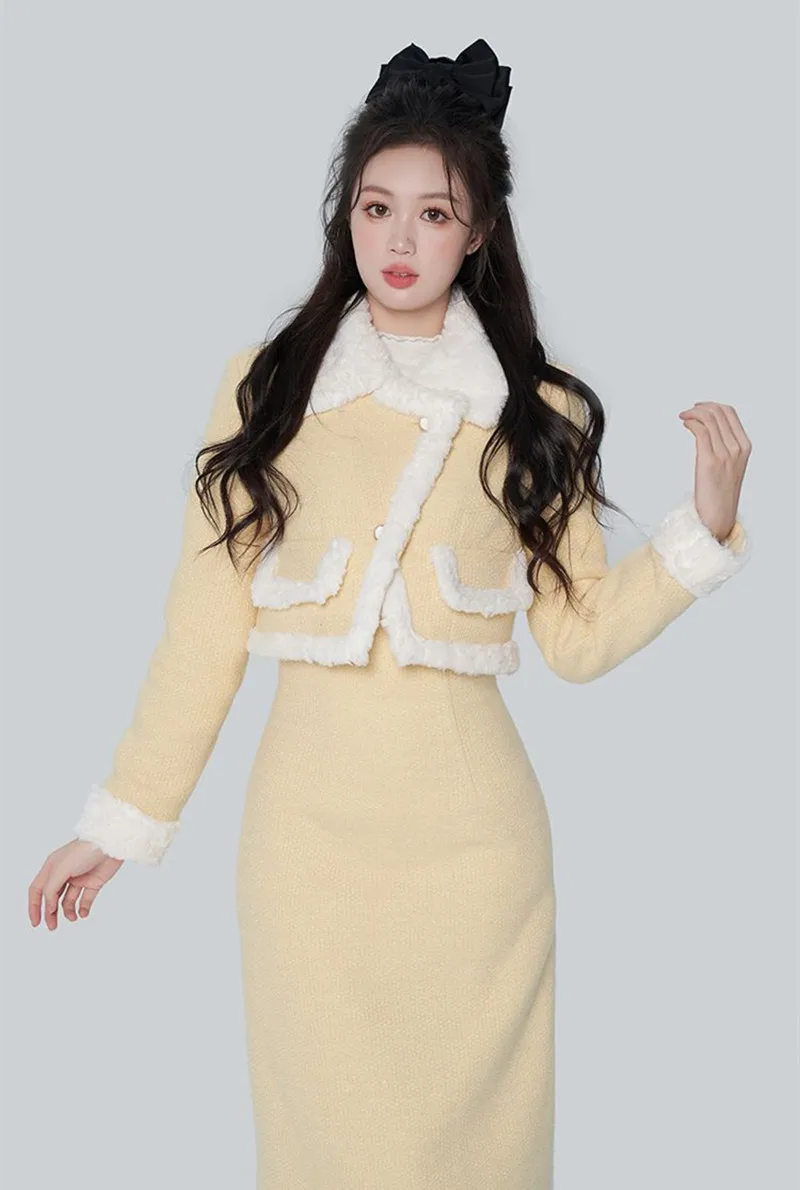 2-Piece Dress Set for Women, Long Sleeve Jacket and Skirts, Korean Fashion Suits, Elegant Temperament Gown, Autumn and Winter