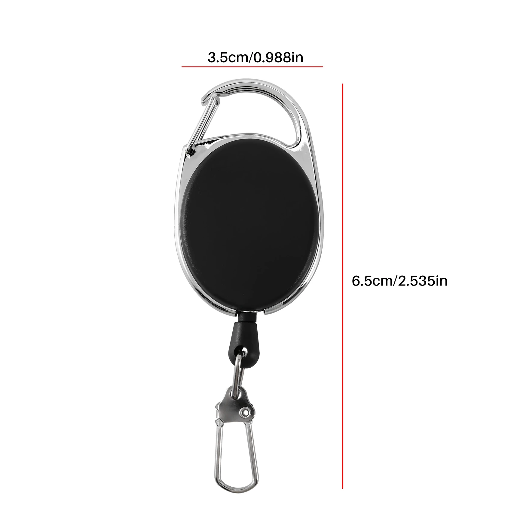 B24B Heavy Duty Retractable Carabiner Badge Tinker Reels 60Cm Pull Wire With Key Ring Clip Black