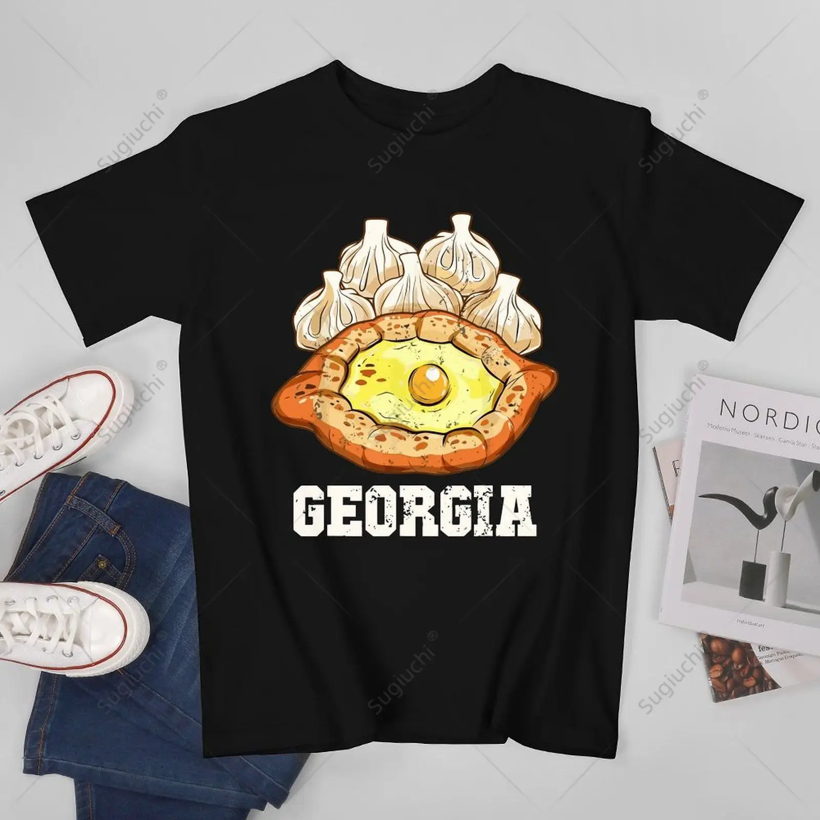 Men Khinkali Khachapuri Food Lover Travel Georgia Tshirt Tees T Shirts Women Boys 100% Cotton T-Shirt